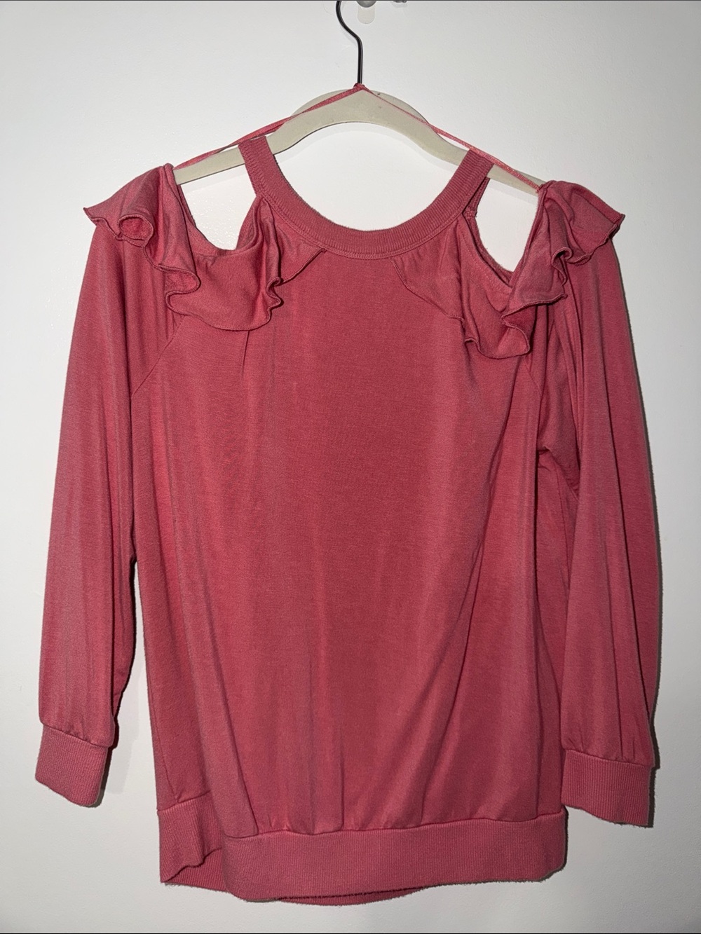 Express Dusty Rose Cold-Shoulder Ruffle Sweatshirt